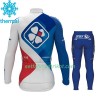 Radbekleidung Radtrikot Langarm + Lang Radhose 2017 FDJ Kinder Winter Thermal Fleece N001